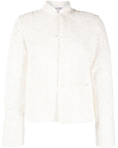 Comme des Garçons Floral-pattern Cotton-blend Fitted Jacket - White