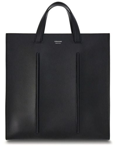 Ferragamo Logo-print Leather Tote Bag - Black