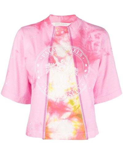 Palm Angels T-shirt tie dye College à coupe crop - Rose