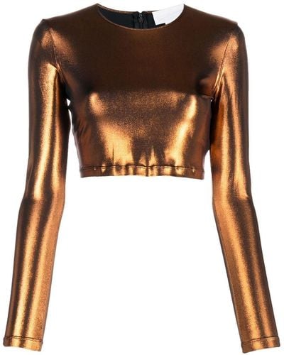 Genny Metallic-effect Cropped Top - Brown