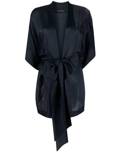 Carine Gilson Silk Lace-trim Robe - Black