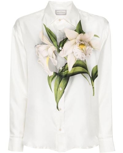 Pierre Louis Mascia Aloe Seidenhemd mit Blumen-Print - Weiß