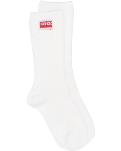 KENZO Logo-patch Ribbed-knit Socks - White