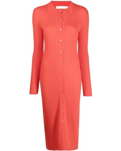 Dion Lee Ribbed-knit Button-up Dress - Red