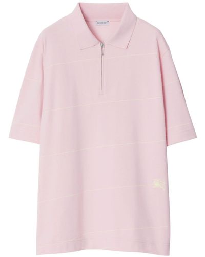 Burberry Equestrian Knight Striped Polo Shirt - Pink