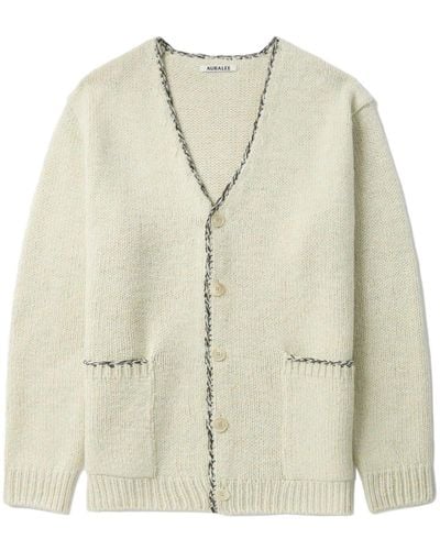 AURALEE Contrasting-trim Knitted Cardigan - Natural
