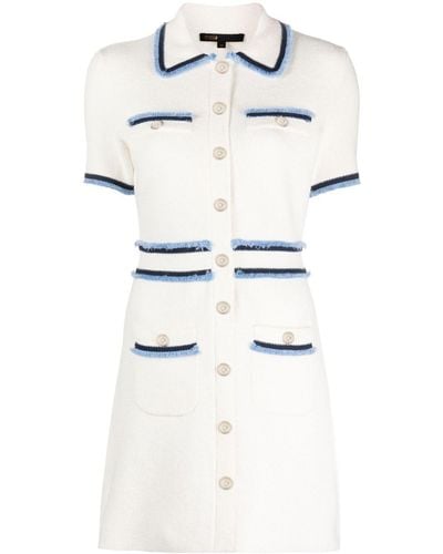 Maje Contrast-trim Short-sleeve Stretch Cotton-blend Mini Dress - White