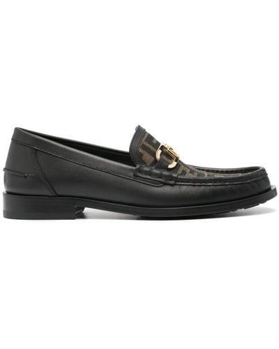 Fendi Ff-plaque Leather Loafers - Black