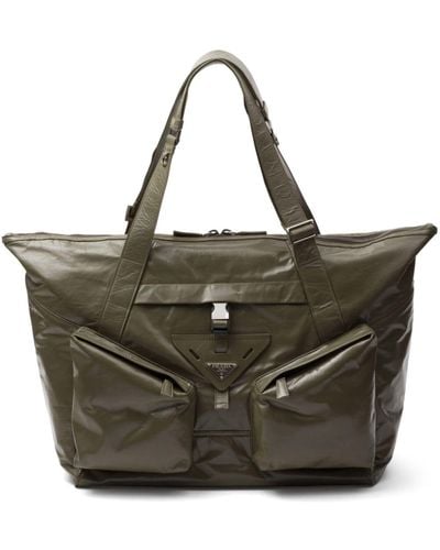 Prada Shiny Lrg Side Pockets Tote Bag Green - Black