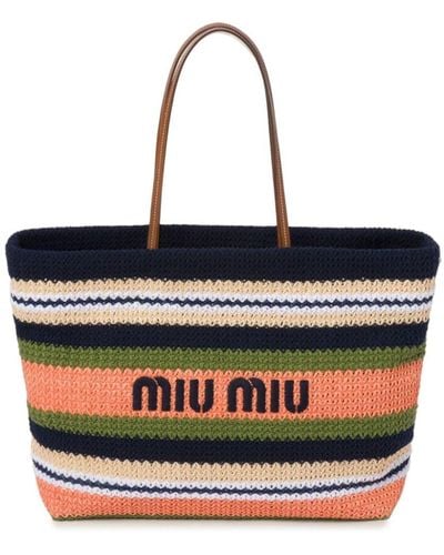 Miu Miu Logo-embroidered Woven Tote Bag - Black