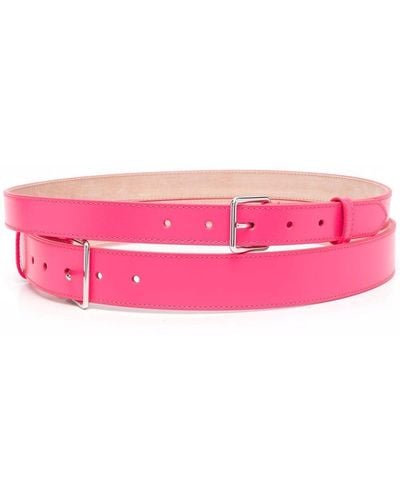 Alexander McQueen Double Belt In Smooth Fluo Pink Leather