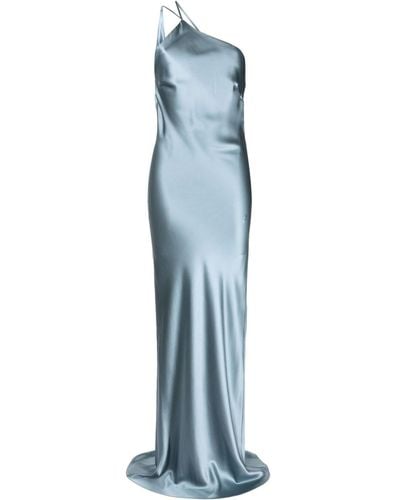 Michelle Mason One-shoulder Bias Silk Gown - Blue