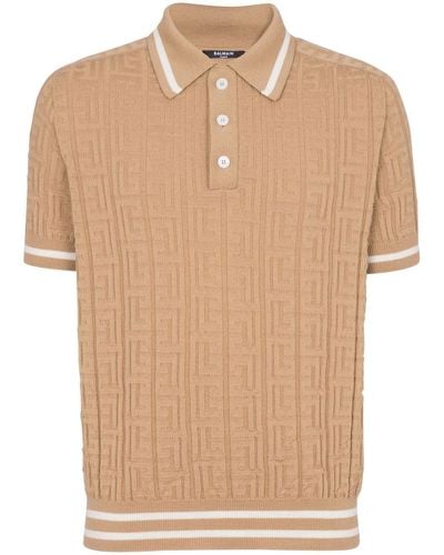 Balmain Monogram-jacquard Polo Shirt - Natural