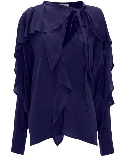Victoria Beckham Tie-detail Ruffled Silk Blouse - Blue