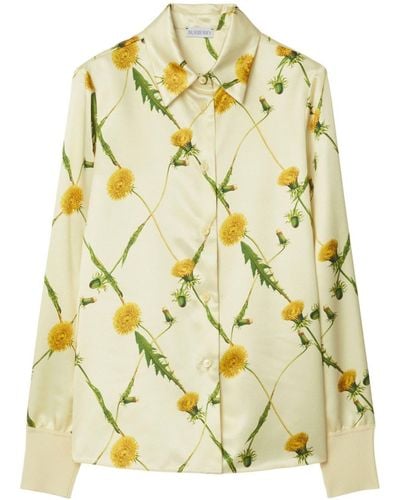 Burberry Dandelion-print Satin Shirt - Yellow