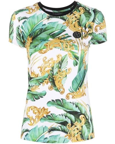 Philipp Plein Camiseta con motivo floral y logo - Verde