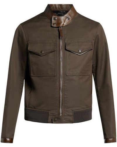 Tom Ford Leather-trim Panelled Jacket - Green
