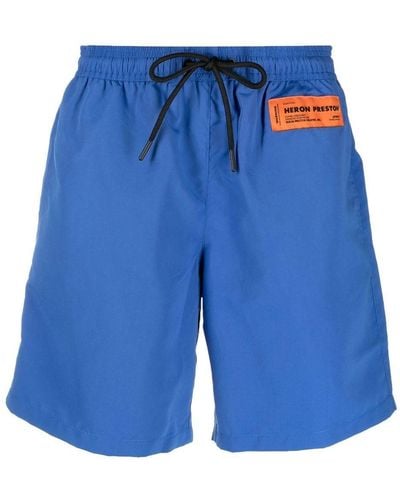 Heron Preston Logo-patch Drawstring Swim Shorts - Blue