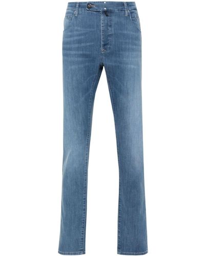 Incotex Jeans Met Logopatch En Toelopende Pijpen - Blauw