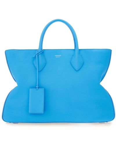 Ferragamo Large Leather Tote Bag - Blue