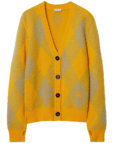Burberry Argyle Patterned-jacquard Wool Cardigan - Yellow