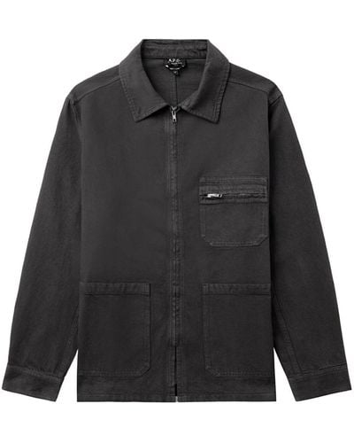 A.P.C. Cotton Zip-up Shirt - Black