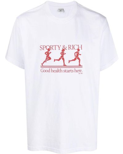 Sporty & Rich Graphic-print Cotton T-shirt - White