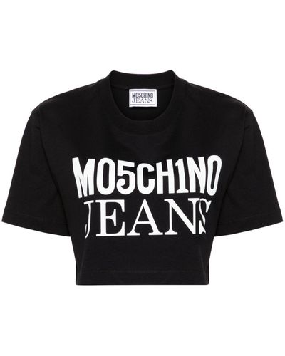 Moschino Jeans Logo-print Cotton Cropped T-shirt - Black