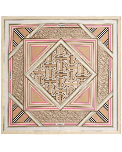Burberry Montage Print Silk Square Scarf - Natural