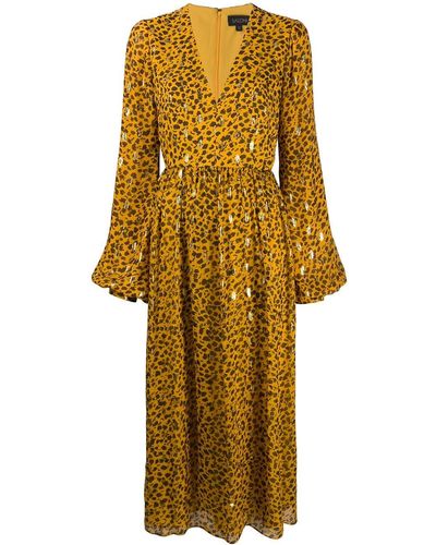 Saloni Vestido con motivo de leopardo - Amarillo