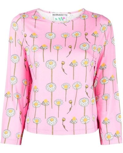 BERNADETTE Daisy-print Round-neck T-shirt - Pink