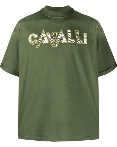 Roberto Cavalli Camisa con estampado de cebra y logo - Verde