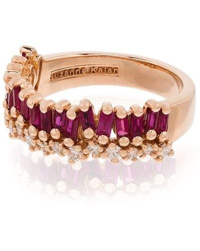 Suzanne Kalan 18kt Rose Gold Ruby And Diamond Baguette Ring - Multicolour