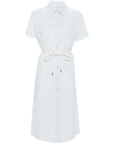 Peserico Striped Linen Midi Dress - White