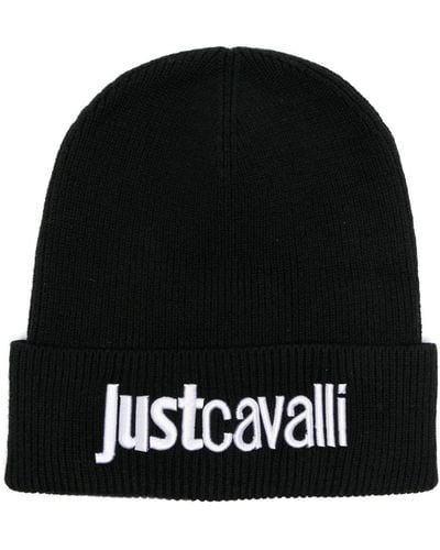 Just Cavalli Bonnet en laine à logo brodé - Noir
