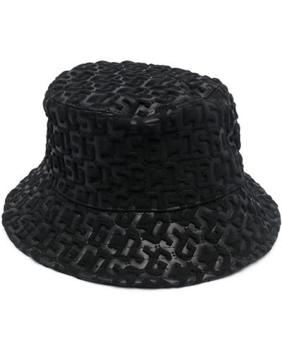 Gcds Embossed-monogram Drawstring Bucket Hat - Black