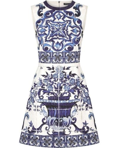 Dolce & Gabbana Majolica Print Brocade Dress - Blue