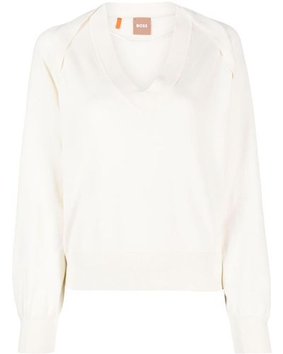 BOSS Pullover mit V-Ausschnitt - Weiß