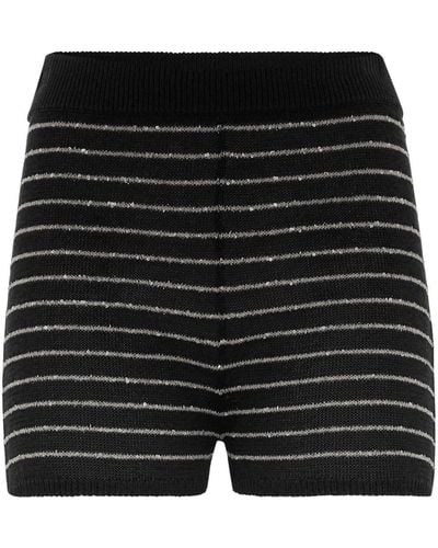 Brunello Cucinelli Knitted Striped Mini Shorts - Black