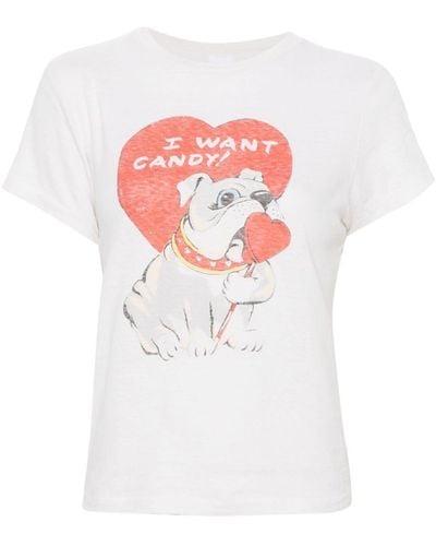 RE/DONE "i Want Candy" Cotton T-shirt - Wit