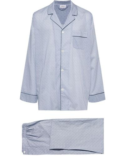 Zimmerli of Switzerland Geometric-print Cotton Pajama Shirt - Blue