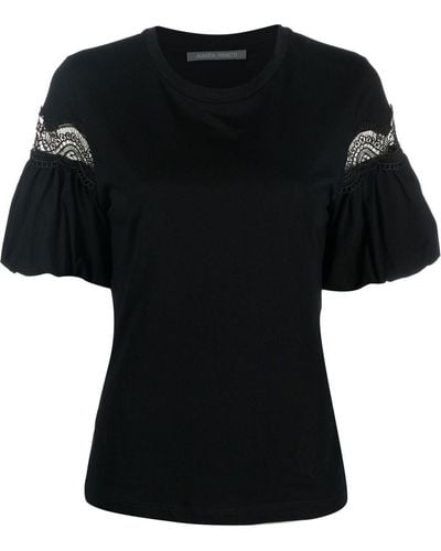 Alberta Ferretti Lace-detail Puff Sleeve T-shirt - Black