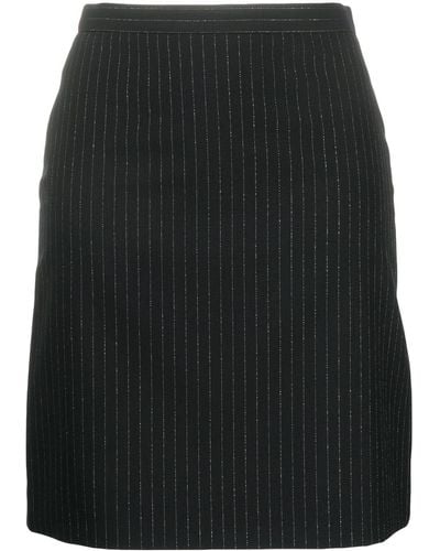 Alexander McQueen Pinstripe Back-ruffle Wool Skirt - Black