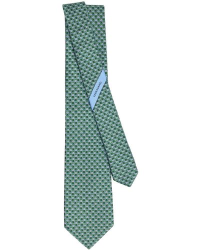 Ferragamo Football-print Silk Tie - Green