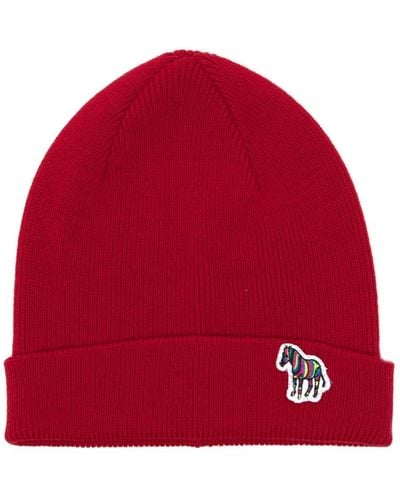 PS by Paul Smith Logo-appliqué Ribbed-knit Beanie - Red