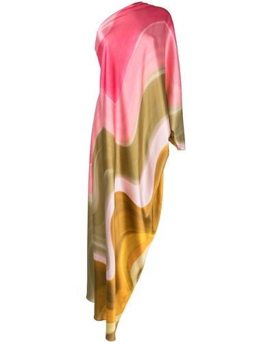 Silvia Tcherassi Abstract-print One-shoulder Long Dress - Pink