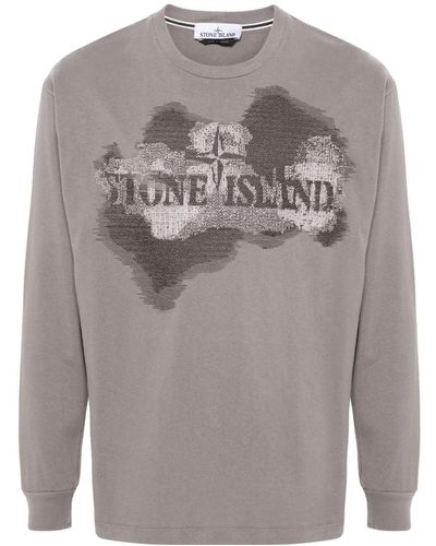 Stone Island Logo-embroidered Cotton T-shirt - Gray