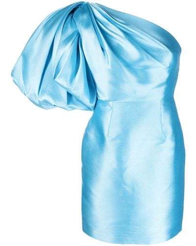 Solace London Hayes One-shoulder Puff-sleeve Minidress - Blue
