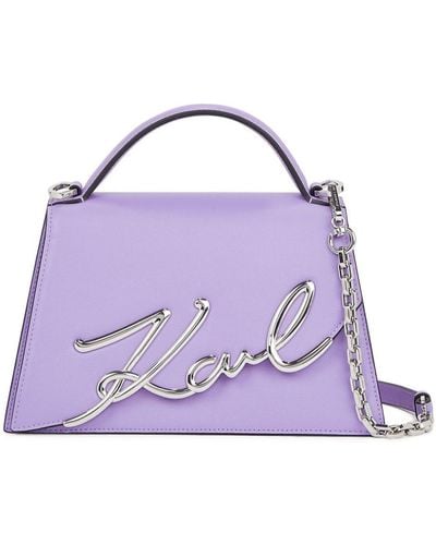 Karl Lagerfeld Medium Signature Leather Crossbody Bag - Purple
