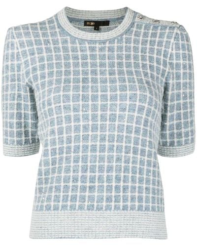 Maje Checked Short-sleeve Knit Top - Blue